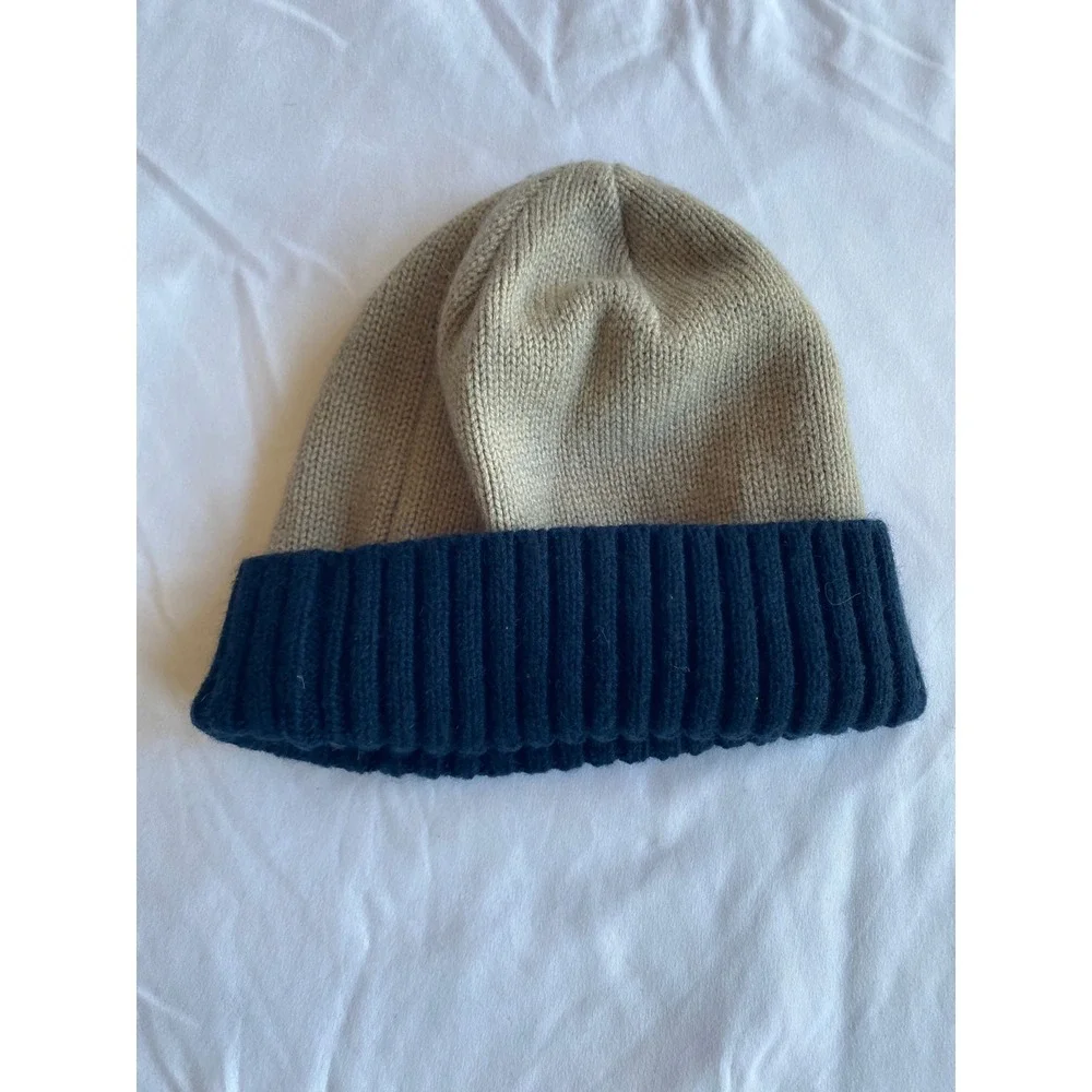 Lyle & Scott Kids Colorblock Ribbed Cuff PREPPY Beanie Size OS Tan Navy
